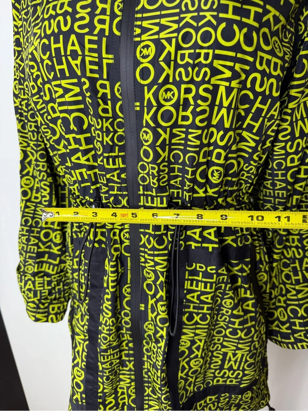 Michael Kors Hooded Rain Jacket Women’s XS Black Neon Logo Packable Windbreaker